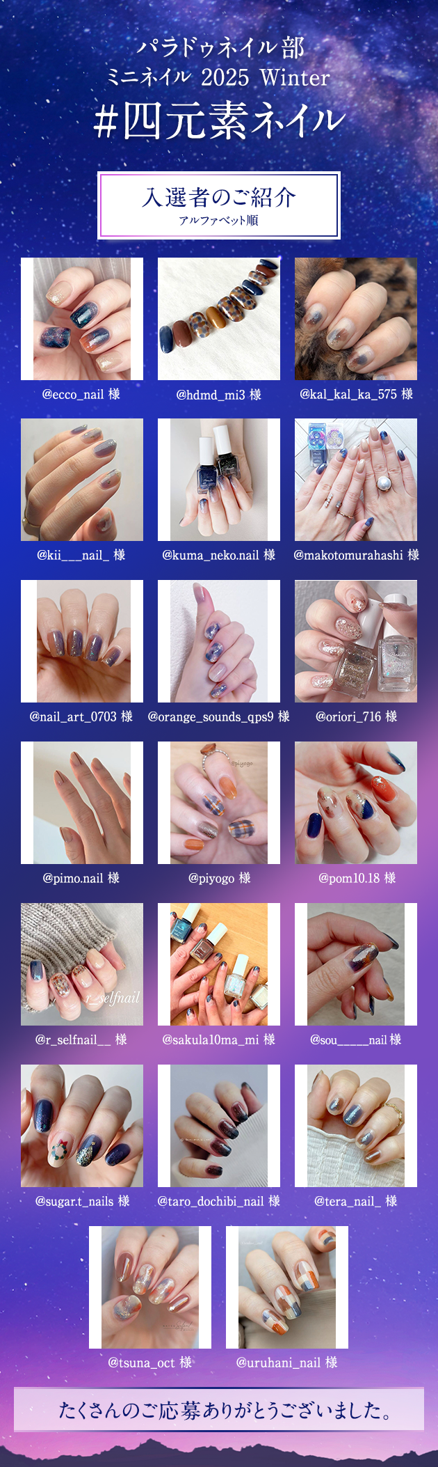 パラドゥネイル部 ミニネイル 2025 Winter #四元素ネイル フォトコンテスト・入選者のご紹介